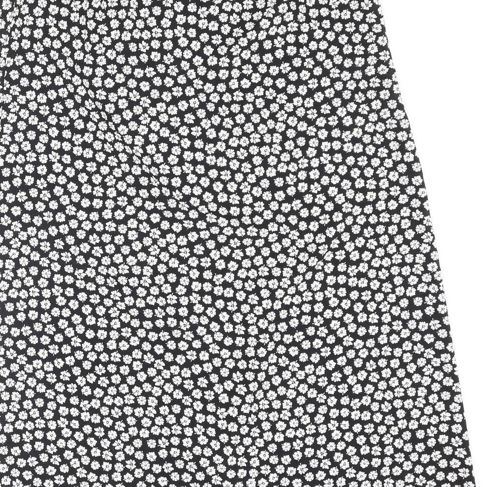 New Look Womens Black Floral Polyester Wrap Skirt Size 12 Button - Bow