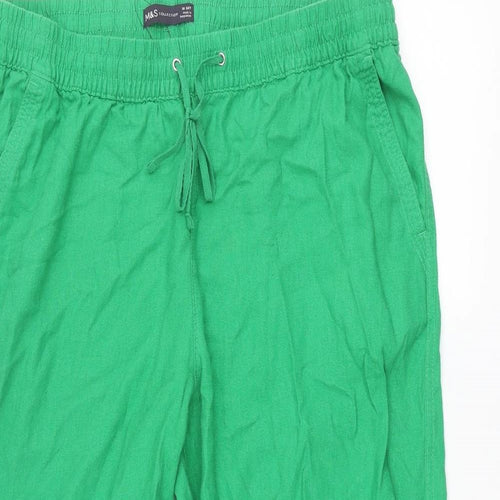 Marks and Womens Green Linen Trousers Size 18 L28 in Regular Drawstring