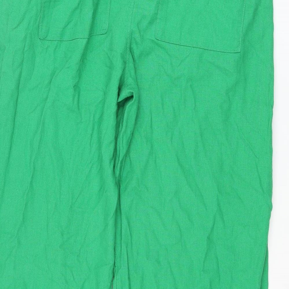 Marks and Womens Green Linen Trousers Size 18 L28 in Regular Drawstring