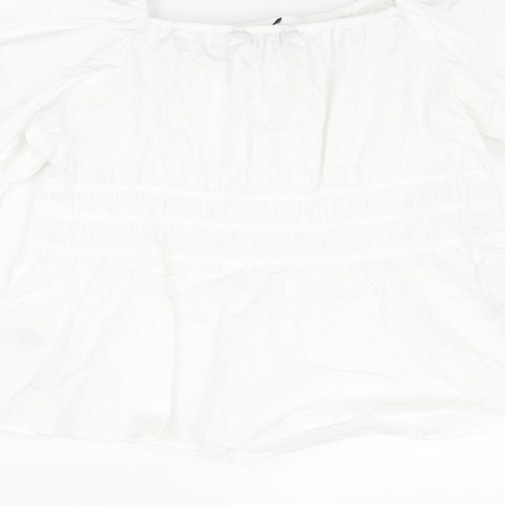 Marks and Spencer Womens White Cotton Basic Blouse Size 16 Square Neck - Rouched Peplum