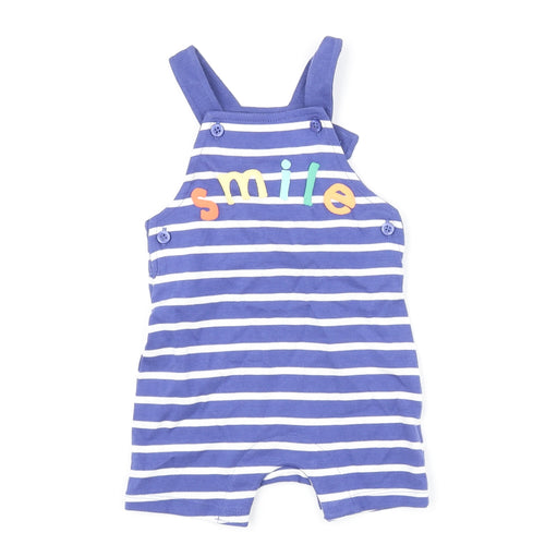 Marks and Spencer Boys Blue Striped Cotton Dungaree One-Piece Size 3-6 Months Button - Smile