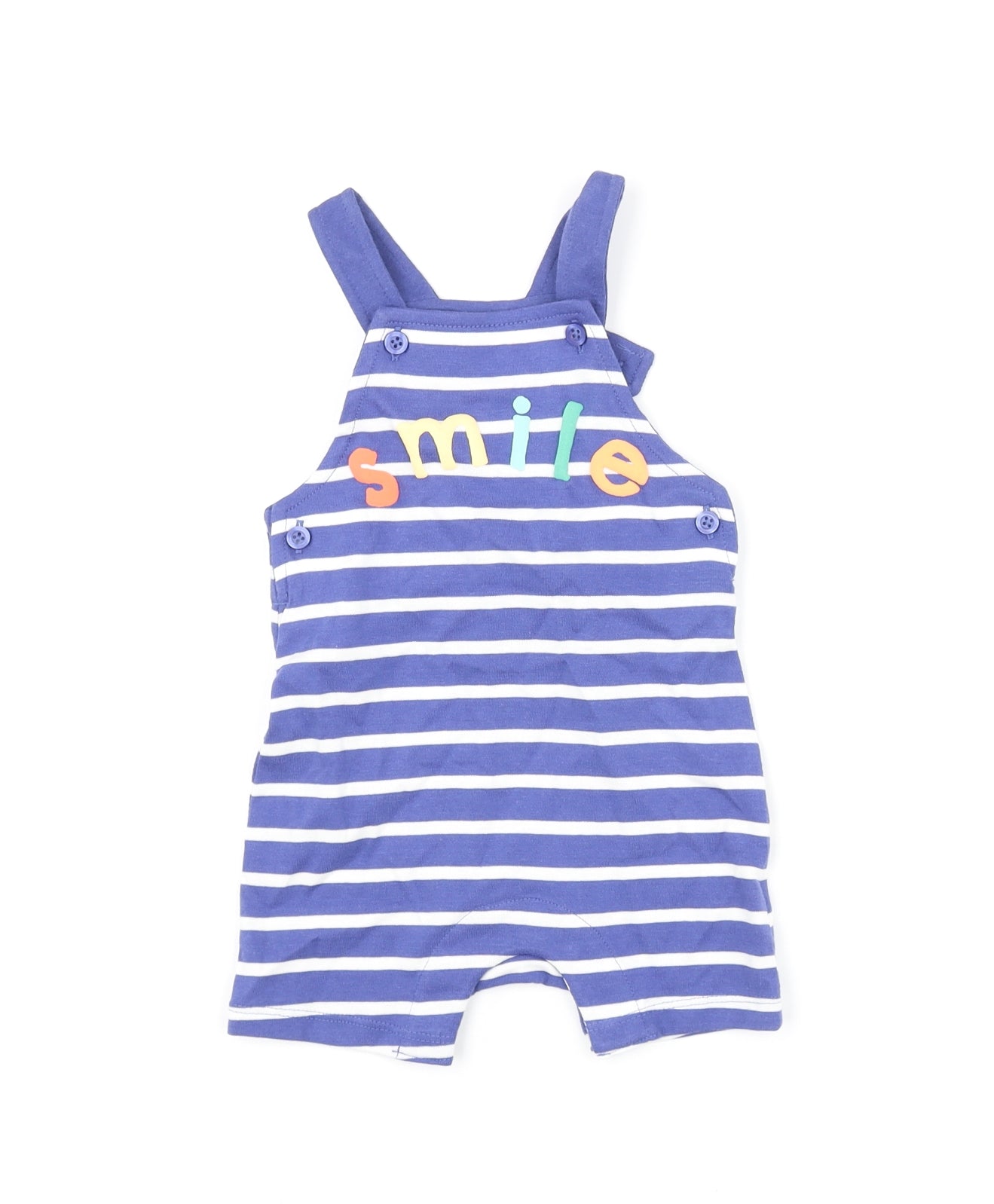 Marks and Spencer Boys Blue Striped Cotton Dungaree One-Piece Size 3-6 Months Button - Smile