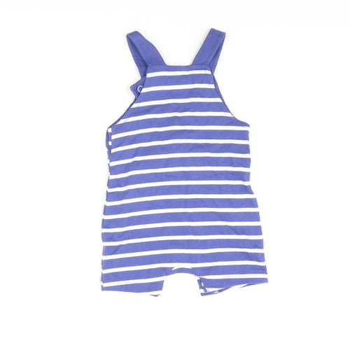 Marks and Spencer Boys Blue Striped Cotton Dungaree One-Piece Size 3-6 Months Button - Smile