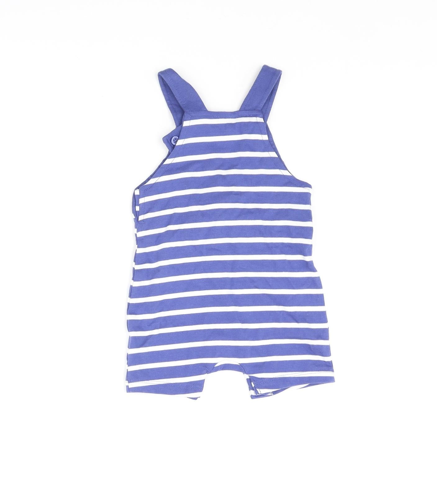 Marks and Spencer Boys Blue Striped Cotton Dungaree One-Piece Size 3-6 Months Button - Smile