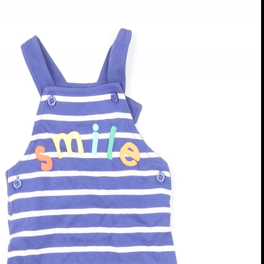 Marks and Spencer Boys Blue Striped Cotton Dungaree One-Piece Size 3-6 Months Button - Smile