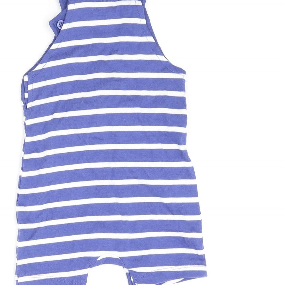 Marks and Spencer Boys Blue Striped Cotton Dungaree One-Piece Size 3-6 Months Button - Smile