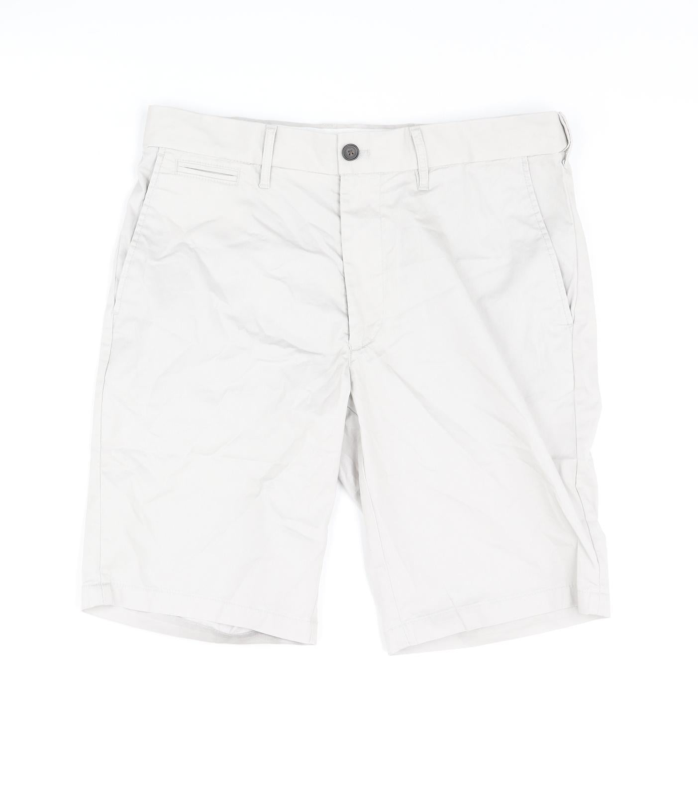 Marks and Spencer Mens Grey Cotton Chino Shorts Size 32 in L9 in Regular Zip