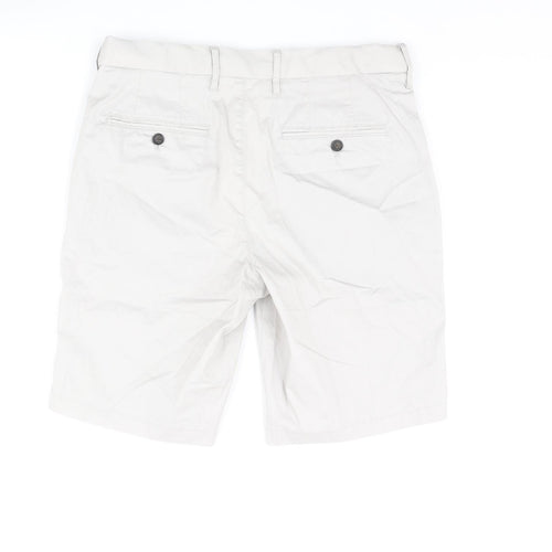 Marks and Spencer Mens Grey Cotton Chino Shorts Size 32 in L9 in Regular Zip