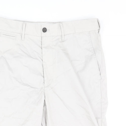 Marks and Spencer Mens Grey Cotton Chino Shorts Size 32 in L9 in Regular Zip
