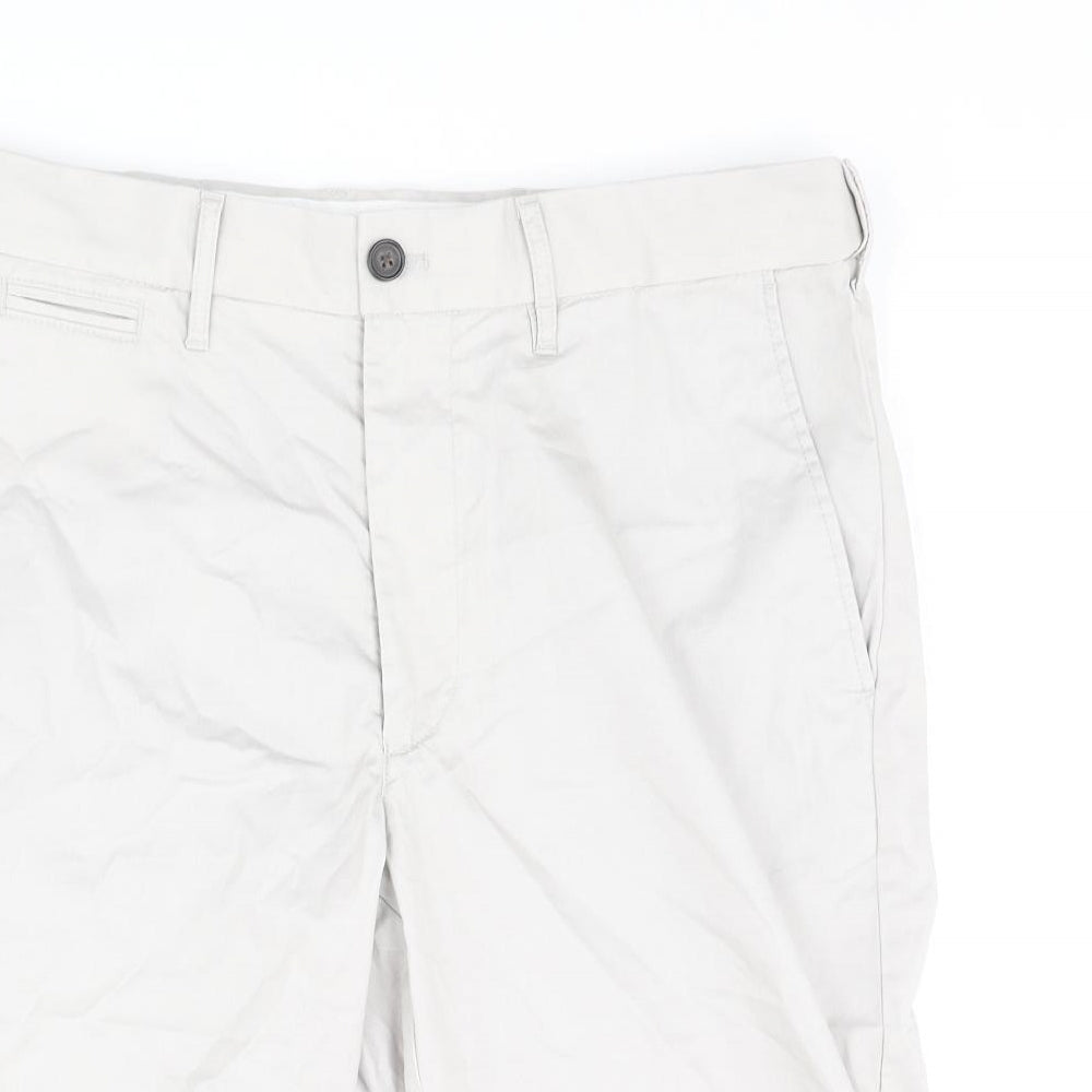 Marks and Spencer Mens Grey Cotton Chino Shorts Size 32 in L9 in Regular Zip