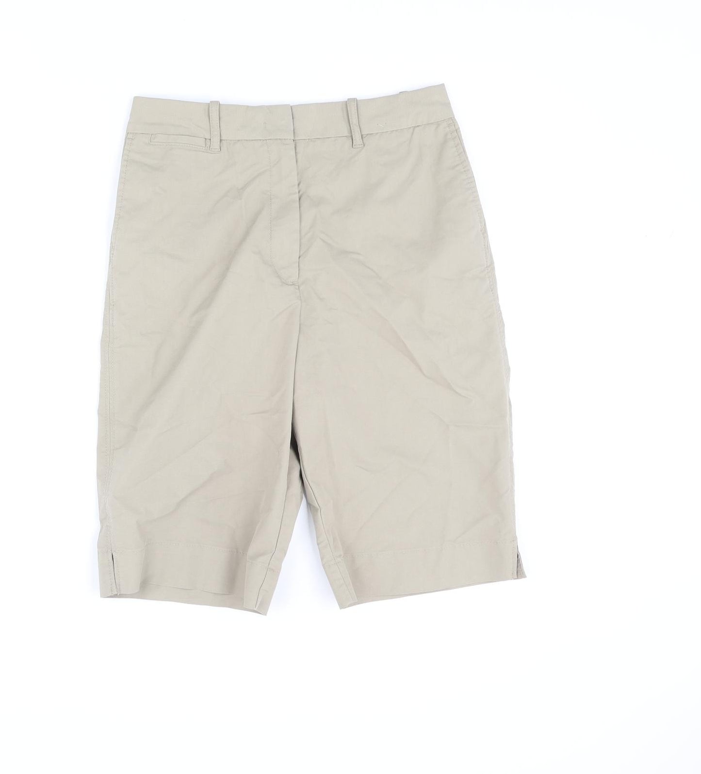 Marks and Spencer Womens Beige Cotton Chino Shorts Size 8 L10 in Regular Zip