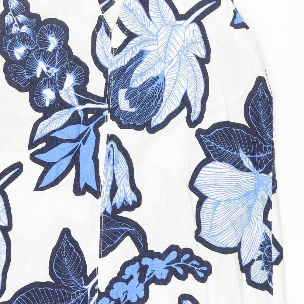 NEXT Womens Blue Floral Linen Shift Size 16 V-Neck Pullover - Pocket