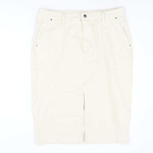 Per Una Womens Ivory Cotton Straight & Pencil Skirt Size 18 Zip - Front Vent
