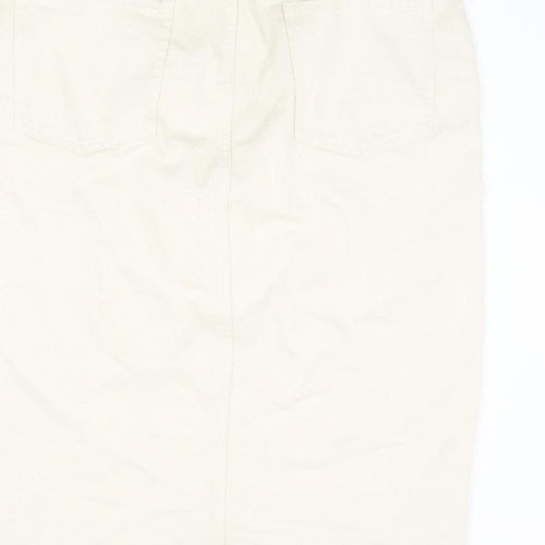 Per Una Womens Ivory Cotton Straight & Pencil Skirt Size 18 Zip - Front Vent