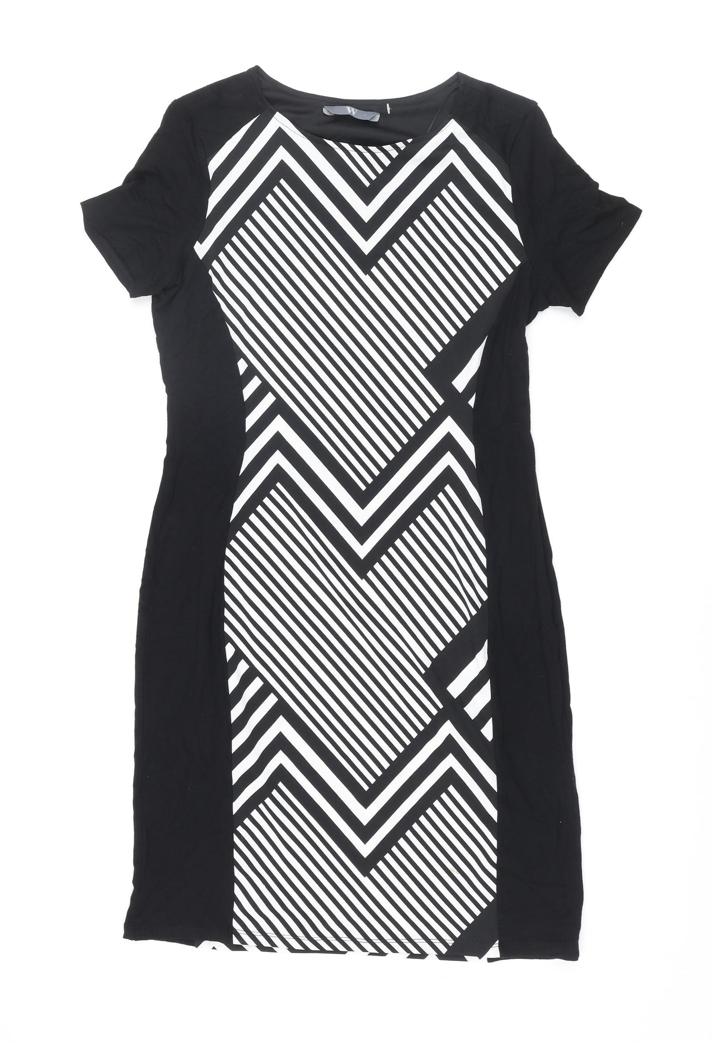 BHS Womens Black Geometric Polyester Bodycon Size 12 Round Neck Pullover