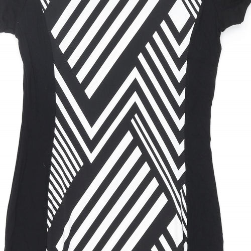 BHS Womens Black Geometric Polyester Bodycon Size 12 Round Neck Pullover