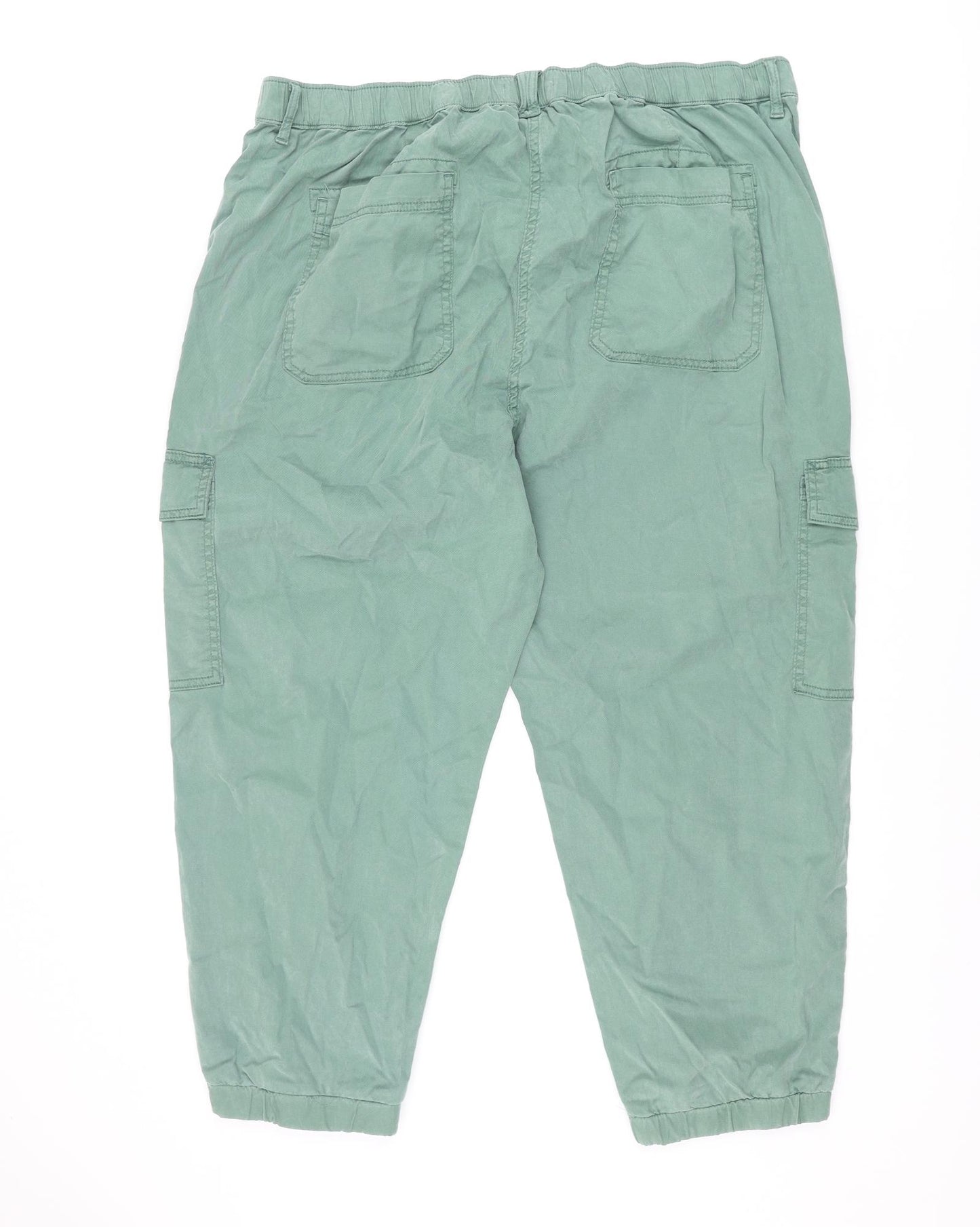 Marks and Spencer Womens Green Cotton Cargo Trousers Size 20 L24 in Regular Zip - Elasticated