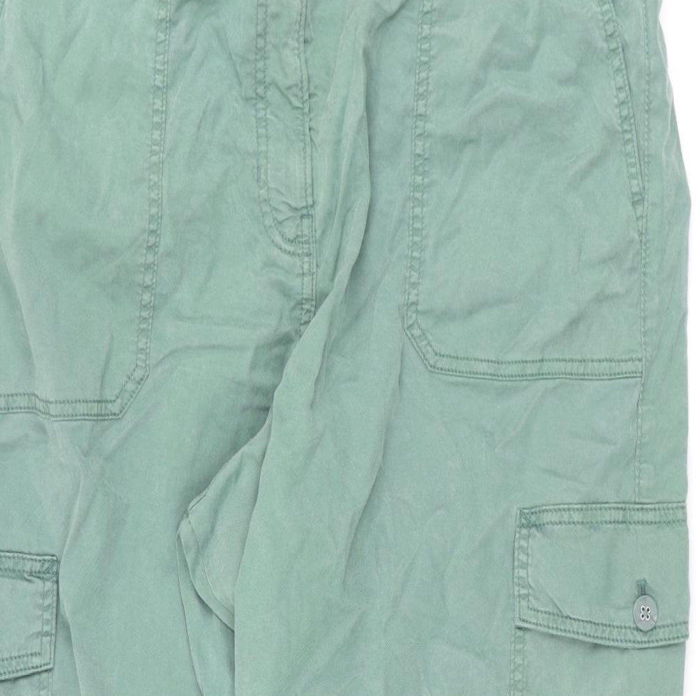 Marks and Spencer Womens Green Cotton Cargo Trousers Size 20 L24 in Regular Zip - Elasticated
