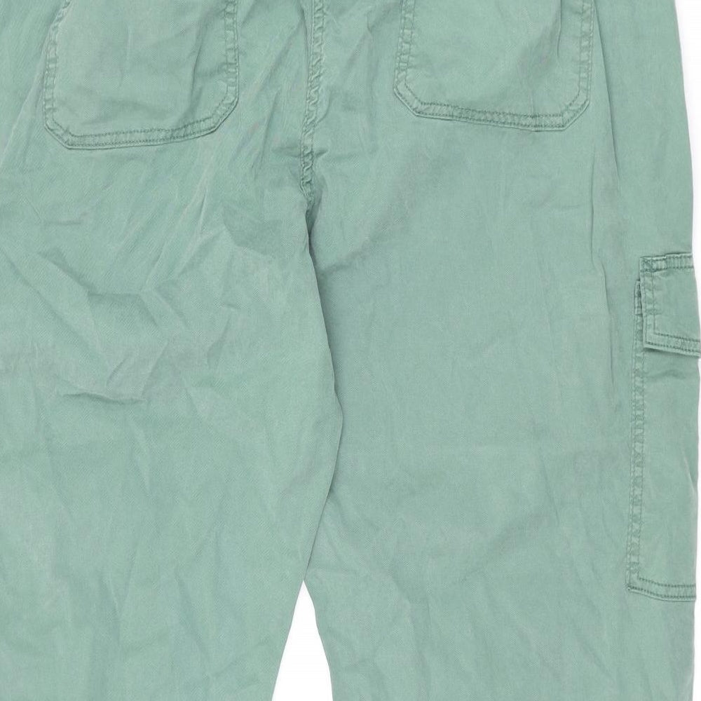 Marks and Spencer Womens Green Cotton Cargo Trousers Size 20 L24 in Regular Zip - Elasticated