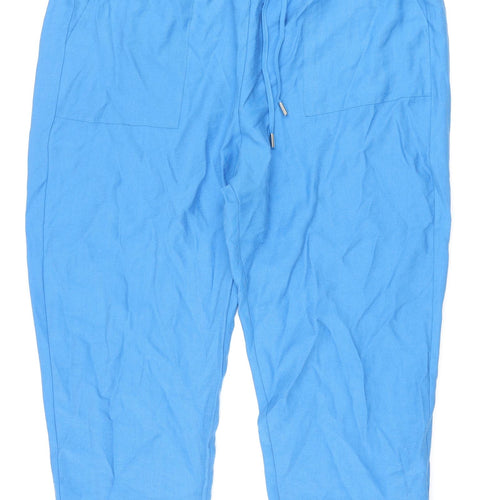 Marks and Womens Blue Lyocell Cropped Trousers Size 20 L27 in Regular Drawstring
