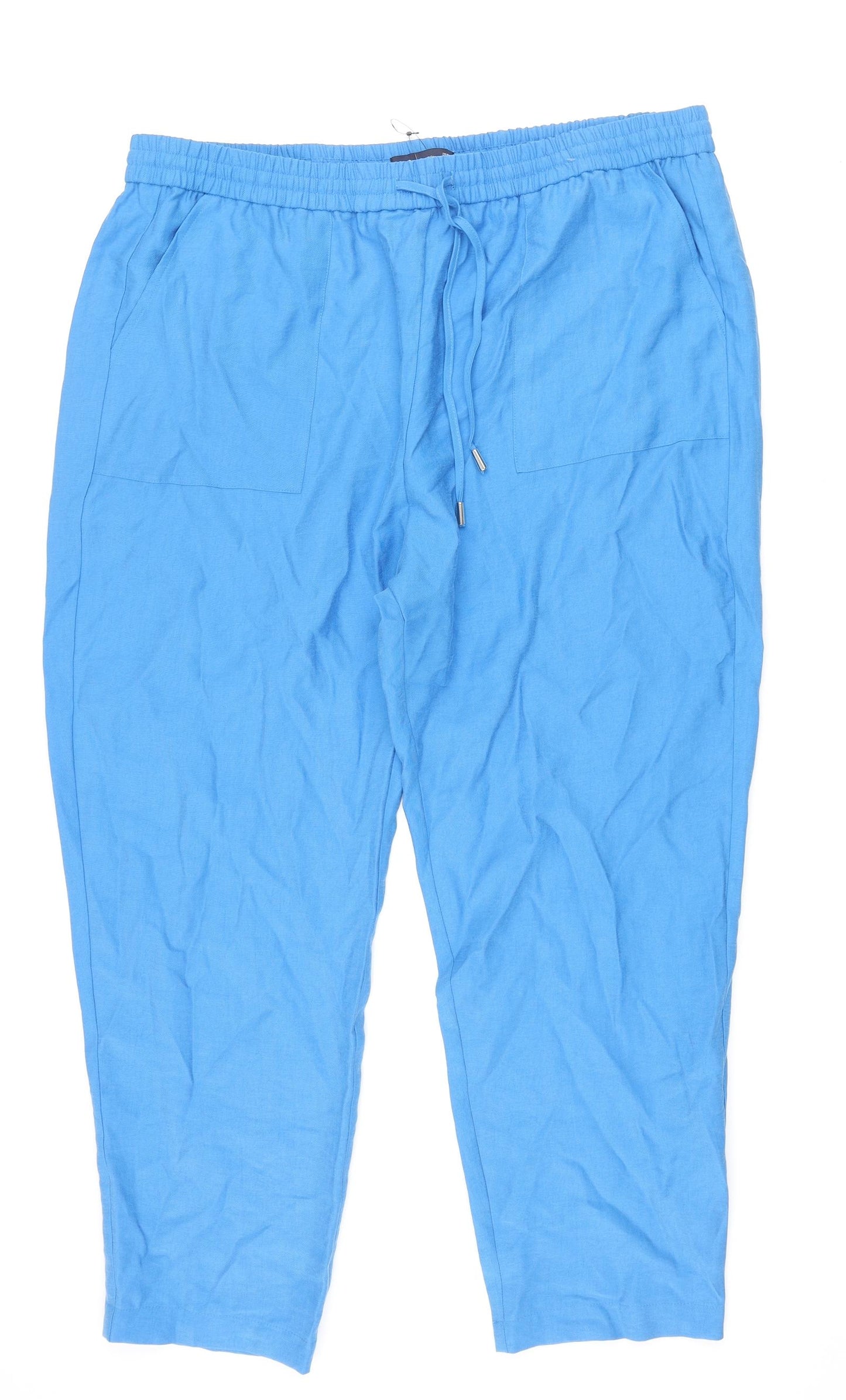 Marks and Womens Blue Lyocell Cropped Trousers Size 20 L27 in Regular Drawstring