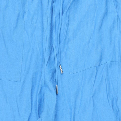 Marks and Womens Blue Lyocell Cropped Trousers Size 20 L27 in Regular Drawstring