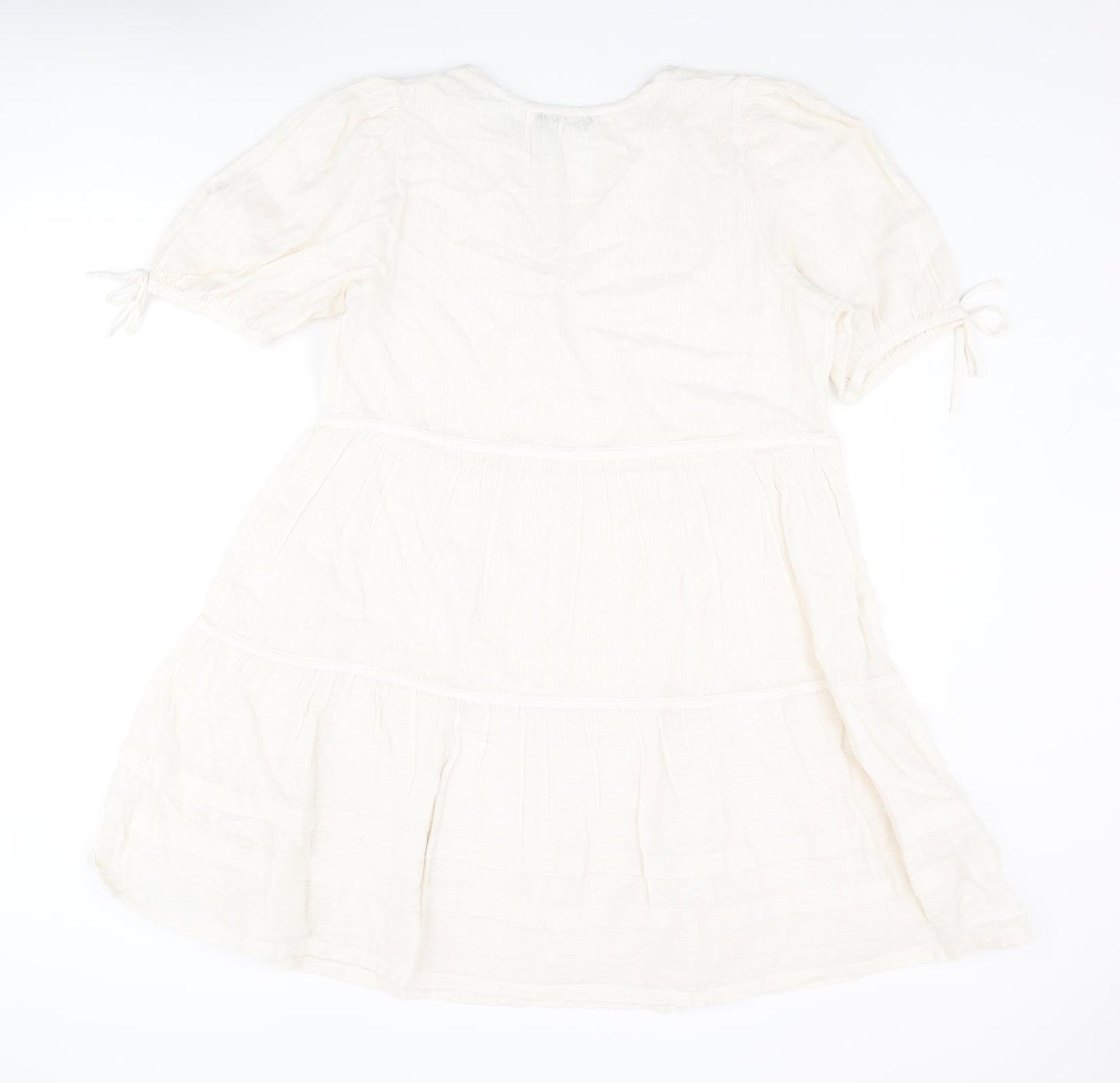 Marks and Spencer Womens Ivory Cotton A-Line Size 12 V-Neck Pullover - Bow Smocked