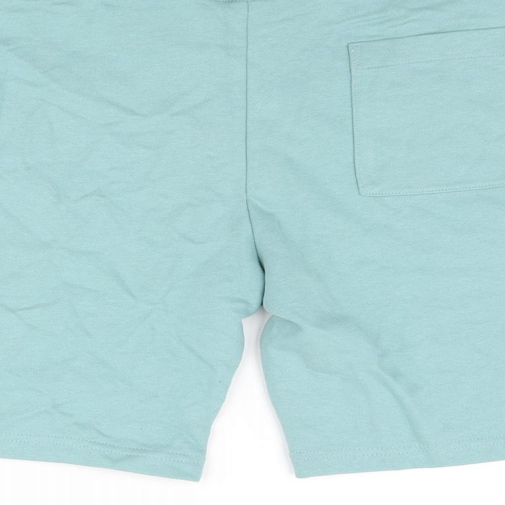 Marks and Mens Blue Cotton Sweat Shorts Size XL L7 in Regular Drawstring