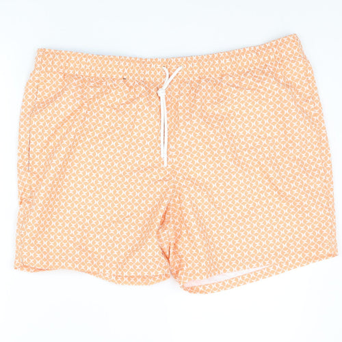Marks and Spencer Mens Orange Geometric Polyester Sweat Shorts Size 2XL L6 in Regular Drawstring - Swim Shorts