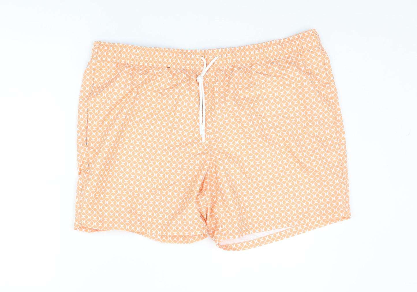 Marks and Spencer Mens Orange Geometric Polyester Sweat Shorts Size 2XL L6 in Regular Drawstring - Swim Shorts