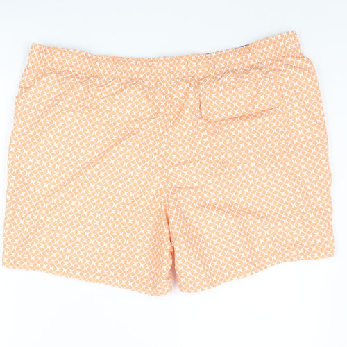 Marks and Spencer Mens Orange Geometric Polyester Sweat Shorts Size 2XL L6 in Regular Drawstring - Swim Shorts