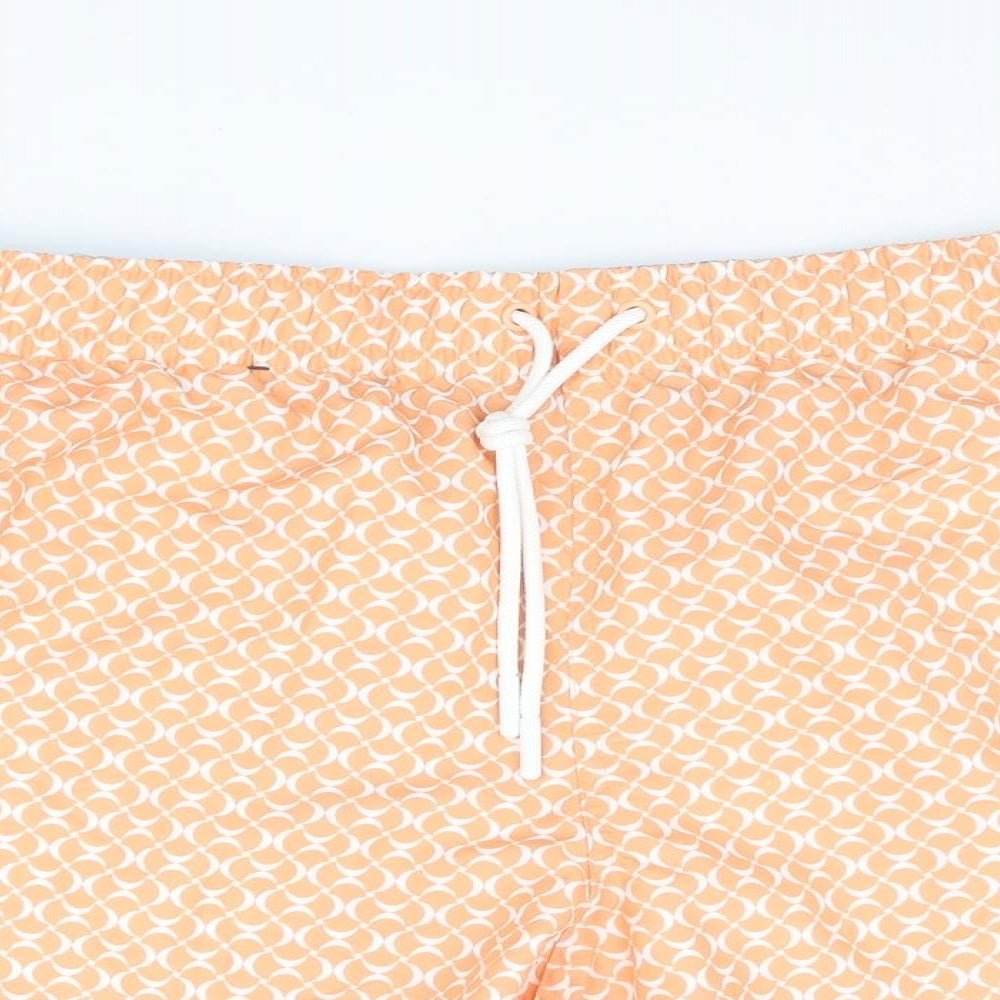 Marks and Spencer Mens Orange Geometric Polyester Sweat Shorts Size 2XL L6 in Regular Drawstring - Swim Shorts