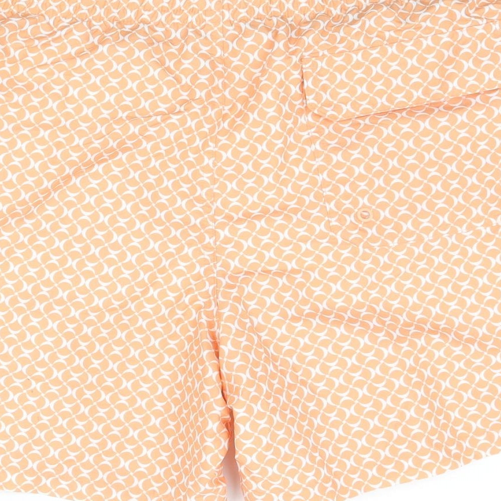 Marks and Spencer Mens Orange Geometric Polyester Sweat Shorts Size 2XL L6 in Regular Drawstring - Swim Shorts