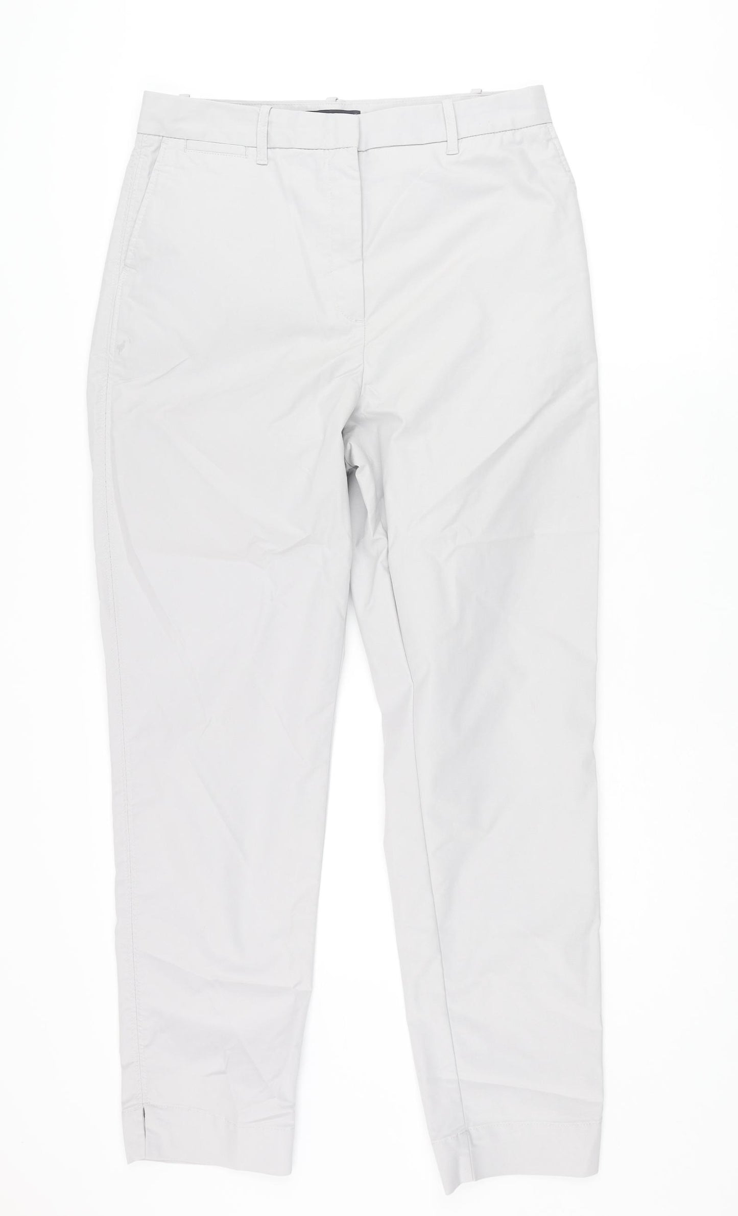 Marks and Spencer Womens Grey Cotton Chino Trousers Size 12 L29 in Regular Zip