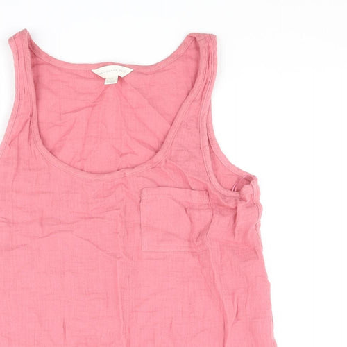 Marks and Spencer Womens Pink Cotton Camisole Tank Size 10 Scoop Neck - Pocket