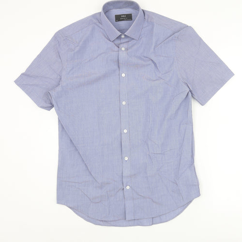 Marks and Spencer Mens Blue Polyester Button-Up Size 15 Collared Button