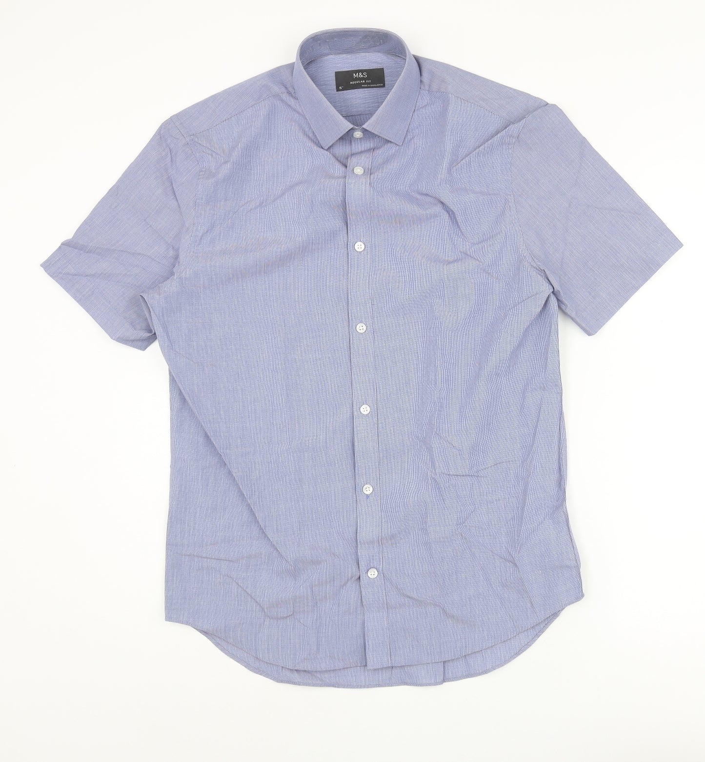 Marks and Spencer Mens Blue Polyester Button-Up Size 15 Collared Button