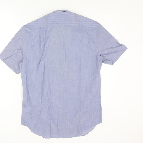 Marks and Spencer Mens Blue Polyester Button-Up Size 15 Collared Button