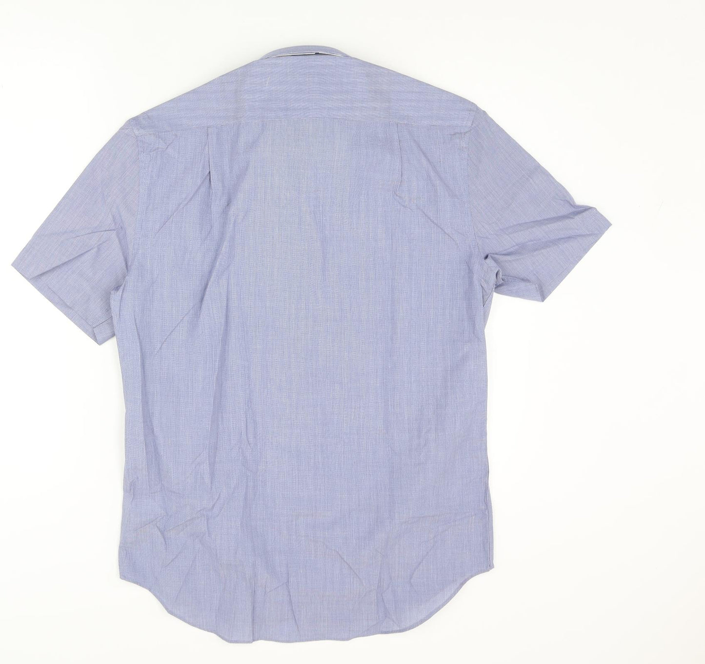 Marks and Spencer Mens Blue Polyester Button-Up Size 15 Collared Button