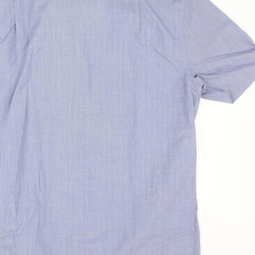 Marks and Spencer Mens Blue Polyester Button-Up Size 15 Collared Button