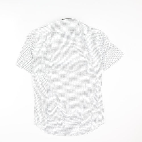 Marks and Spencer Mens White Geometric Cotton Button-Up Size 15 Collared Button