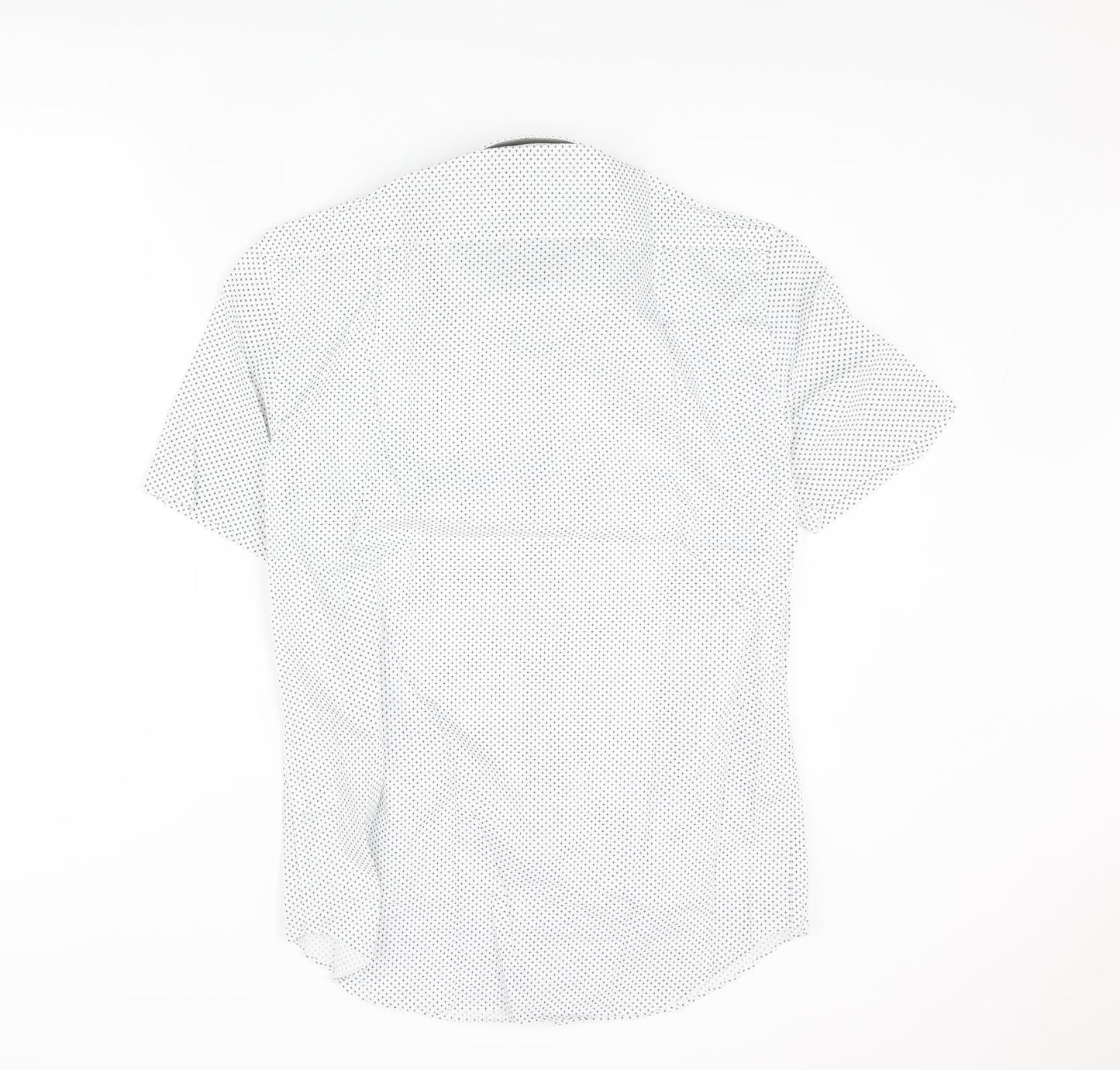 Marks and Spencer Mens White Geometric Cotton Button-Up Size 15 Collared Button