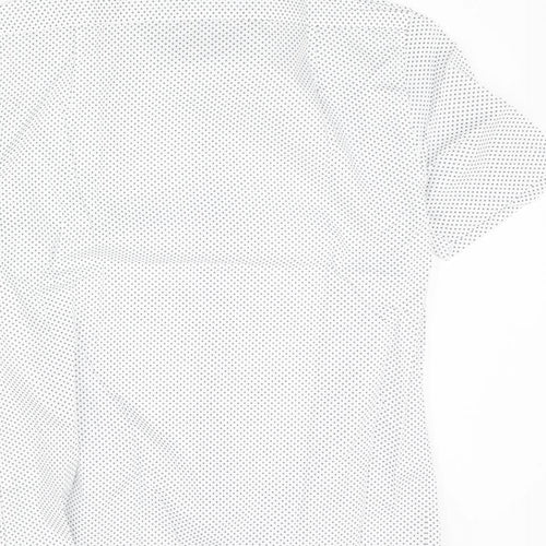Marks and Spencer Mens White Geometric Cotton Button-Up Size 15 Collared Button