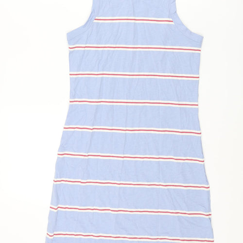 Marks and Spencer Womens Blue Striped Cotton Tank Dress Size S Crew Neck Pullover