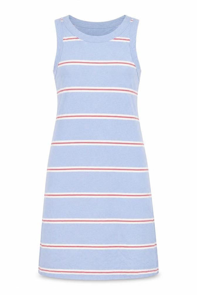 Marks and Spencer Womens Blue Striped Cotton Tank Dress Size S Crew Neck Pullover