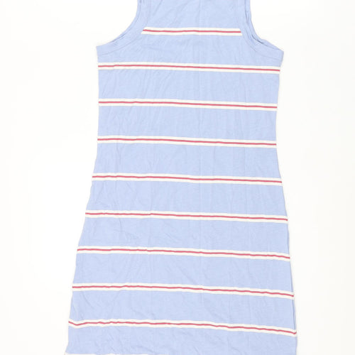 Marks and Spencer Womens Blue Striped Cotton Tank Dress Size S Crew Neck Pullover