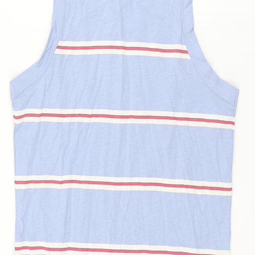 Marks and Spencer Womens Blue Striped Cotton Tank Dress Size S Crew Neck Pullover