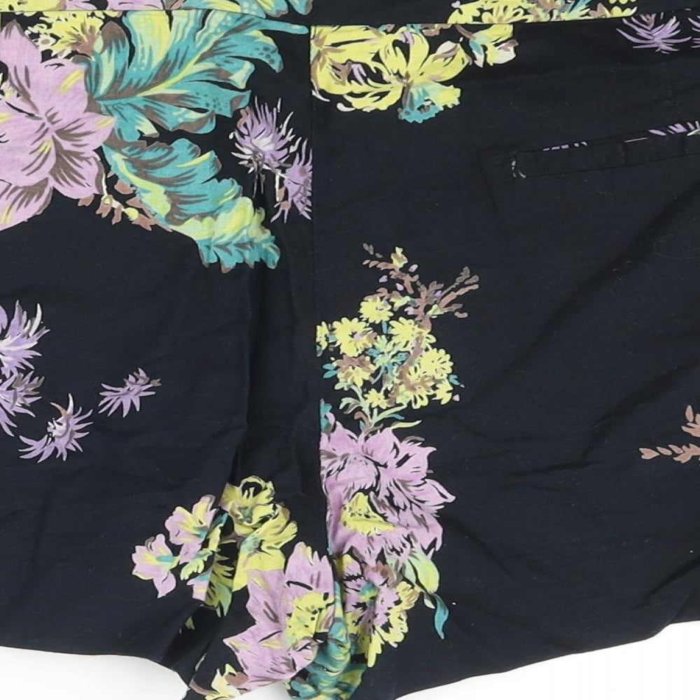 French Connection Womens Blue Floral Cotton Basic Shorts Size 14 L3 in Regular Zip
