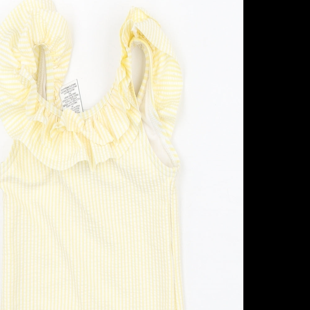 Marks and Spencer Girls Yellow Striped Polyester Unitard One-Piece Size 18-24 Months Pullover - Swimsuit Frill