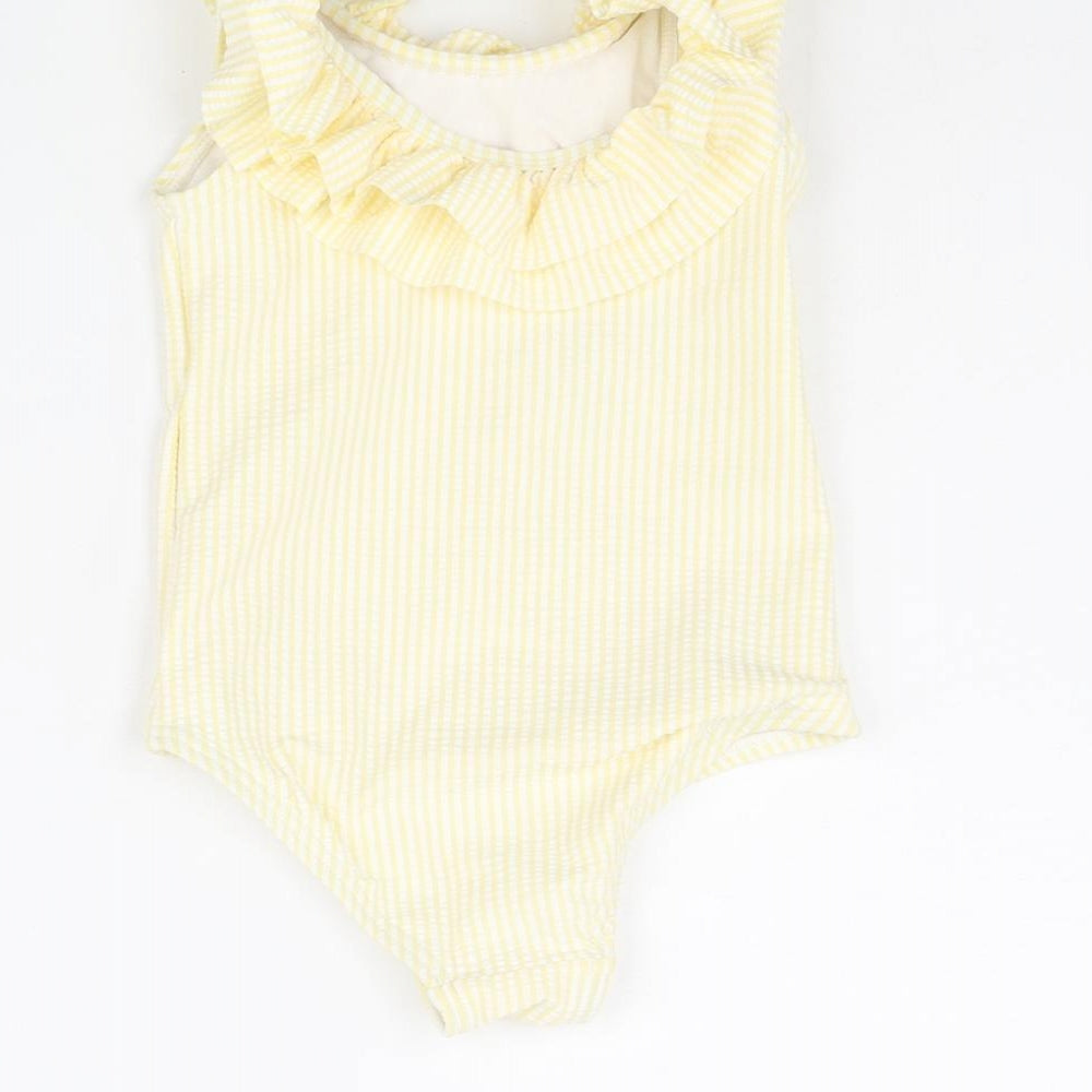 Marks and Spencer Girls Yellow Striped Polyester Unitard One-Piece Size 18-24 Months Pullover - Swimsuit Frill